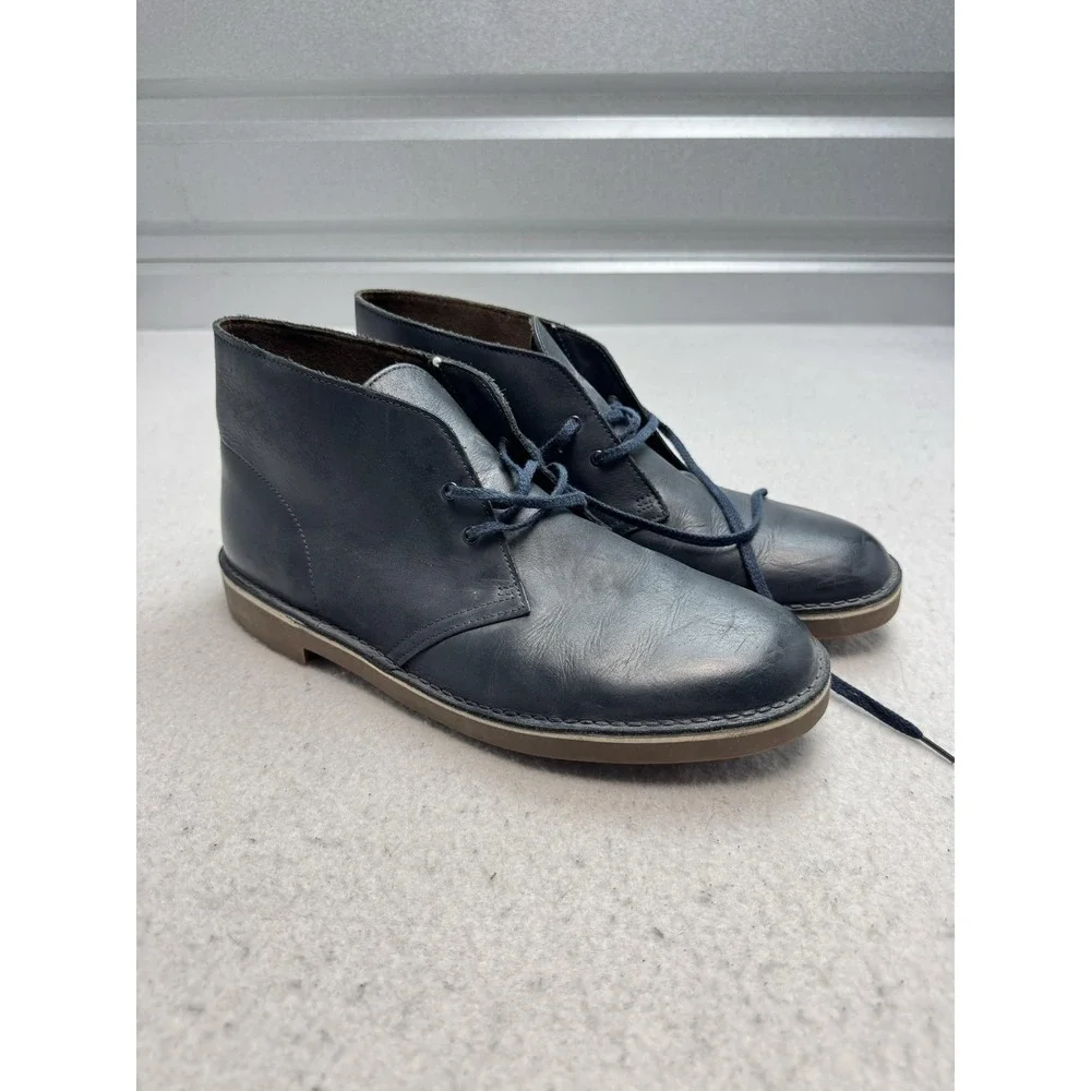 Clarks Chukka Boots Mens Size 11W Blue Leather Ankle Lace Up Casual Comfort